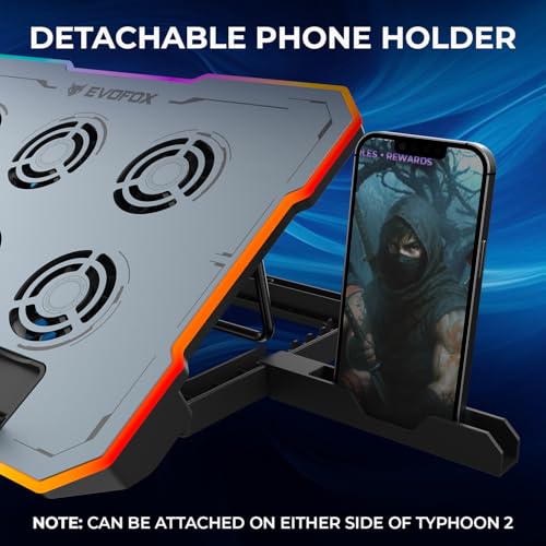 EvoFox Typhoon 2 Laptop Cooling Pad | 6 High-Speed Fans, RGB Lights, Adjustable Stand & Dual USB Ports, Premium Metal Laptop Cooler Pad for Gaming Laptops, Quiet Operation & Ergonomic Design (Blue) - Image 5