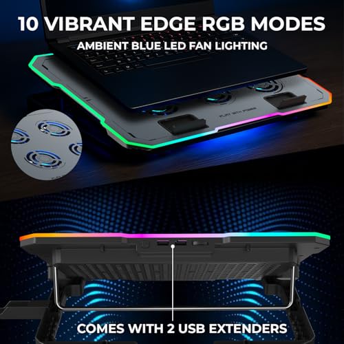 EvoFox Typhoon 2 Laptop Cooling Pad | 6 High-Speed Fans, RGB Lights, Adjustable Stand & Dual USB Ports, Premium Metal Laptop Cooler Pad for Gaming Laptops, Quiet Operation & Ergonomic Design (Blue) - Image 4