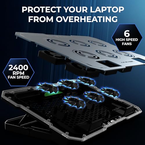 EvoFox Typhoon 2 Laptop Cooling Pad | 6 High-Speed Fans, RGB Lights, Adjustable Stand & Dual USB Ports, Premium Metal Laptop Cooler Pad for Gaming Laptops, Quiet Operation & Ergonomic Design (Blue) - Image 2