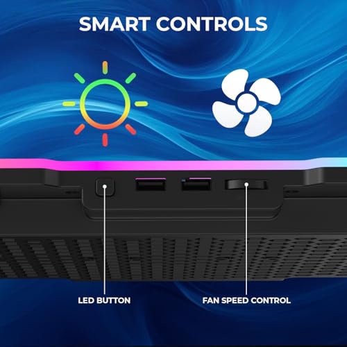 EvoFox Typhoon 2 Laptop Cooling Pad | 6 High-Speed Fans, RGB Lights, Adjustable Stand & Dual USB Ports, Premium Metal Laptop Cooler Pad for Gaming Laptops, Quiet Operation & Ergonomic Design (Blue) - Image 3