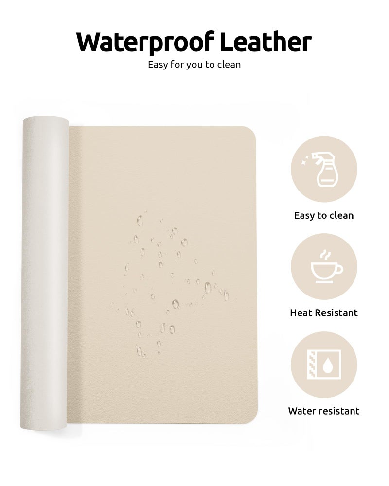 YSAGi Leather Desk Protector, Office Mat, Large Mouse Mat, Non-Slip PU Leather Blotter, Laptop Desk, Waterproof Writing Pad for Office and Home (Eggshell, 35.4" x 17") - Image 4