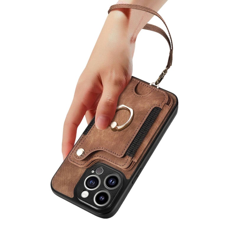 Protective Case | Card Holder | Shockproof Cover for iPhone 16 / 16 Plus / 16 Pro / 16 Pro Max | Brown Leather Texture - Image 1