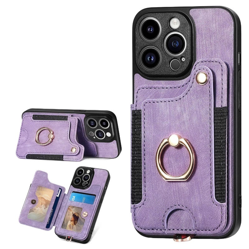 Protective Case | Card Holder | Shockproof Cover for iPhone 16 / 16 Plus / 16 Pro / 16 Pro Max | Brown Leather Texture - Image 2