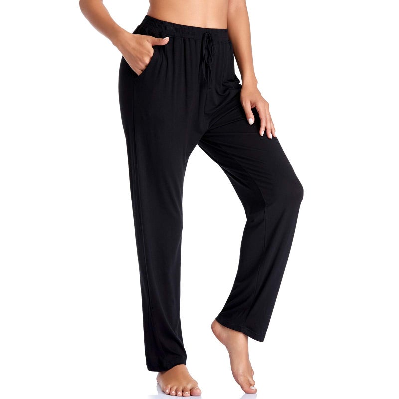 Envlon Yoga Pants for Women Loose Open Bottom with Pockets Lightweight Comfy Running Pants Casual Active Workout Joggers Black - Image 2
