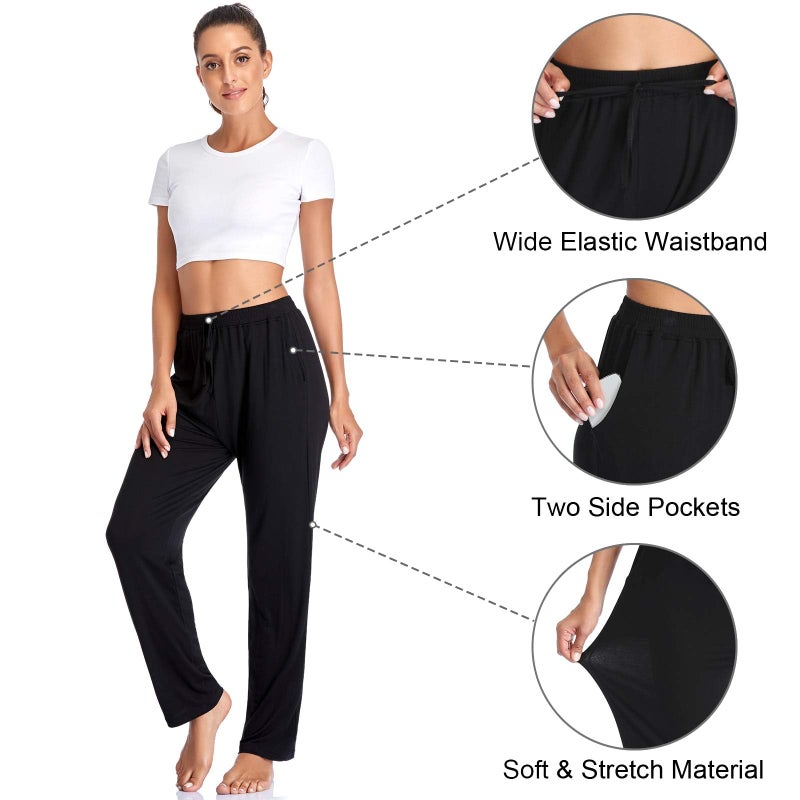Envlon Yoga Pants for Women Loose Open Bottom with Pockets Lightweight Comfy Running Pants Casual Active Workout Joggers Black - Image 5