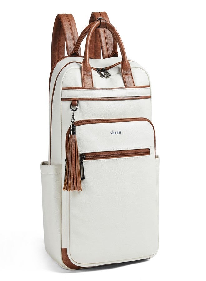 Shrrie Laptop Backpack for Women 15.6 inch Travel Leather Backpack Purse Work Computer Backpacks for Business College, Beige, Modern - Image 1