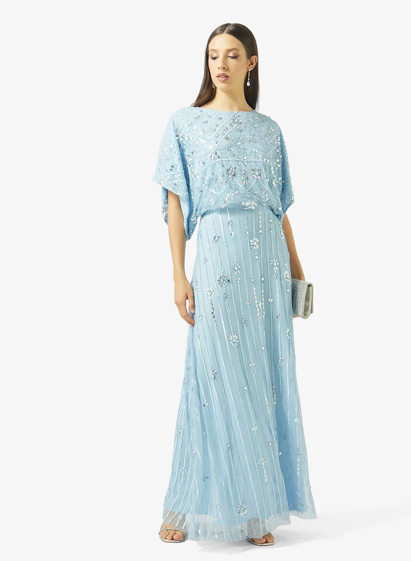 Amelia Rose  Boat Neck Sequin Maxi Dress for Women | Best Price UAE
