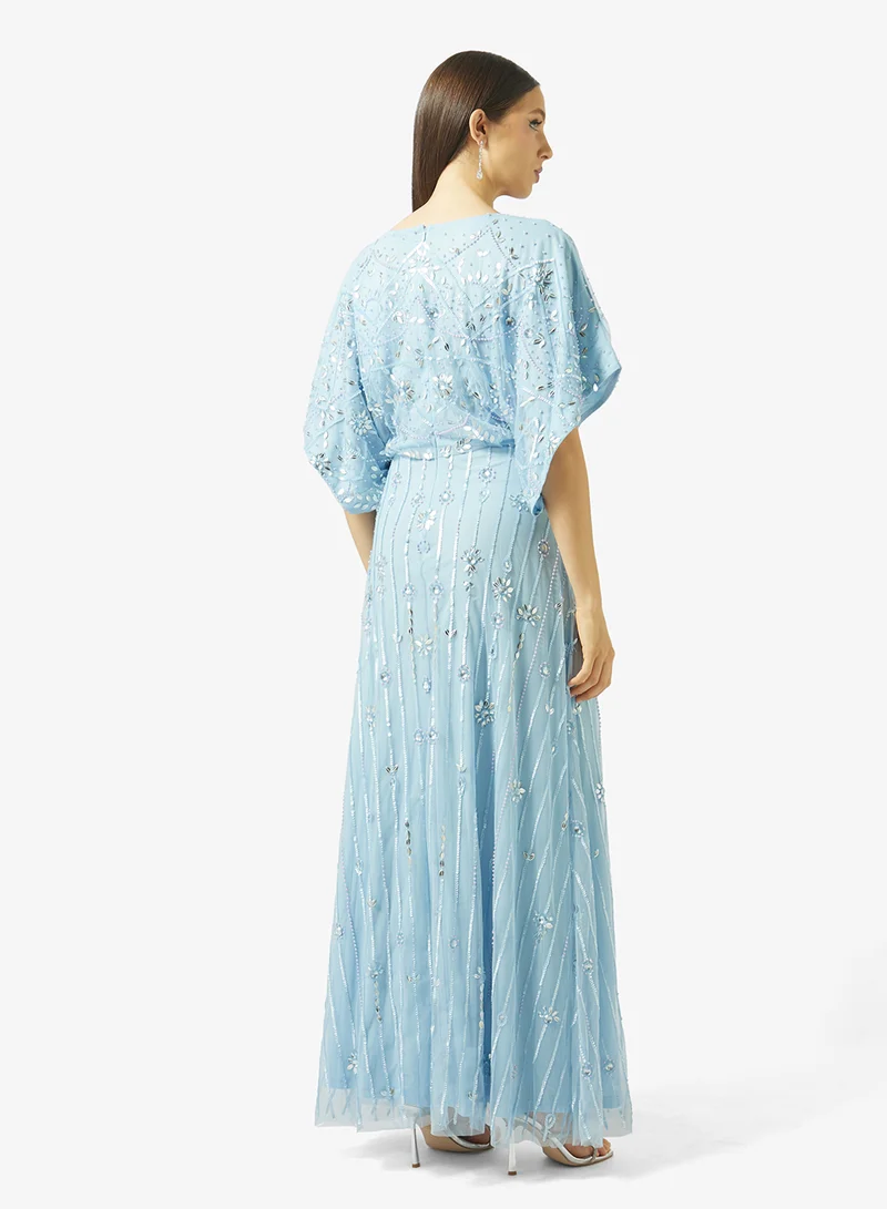 Amelia Rose Boat Neck Sequin Maxi Dress