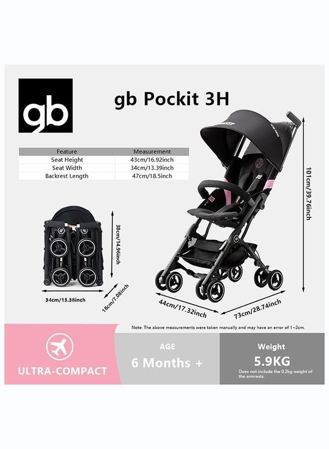 GB Pockit All-Terrain Travel Stroller Airplane Cabin for 22kg Weight Baby, Compact Lightwight Stroller for Toddler, Foldable Pushchair with Removable Canopy, Black&Gold - Image 4