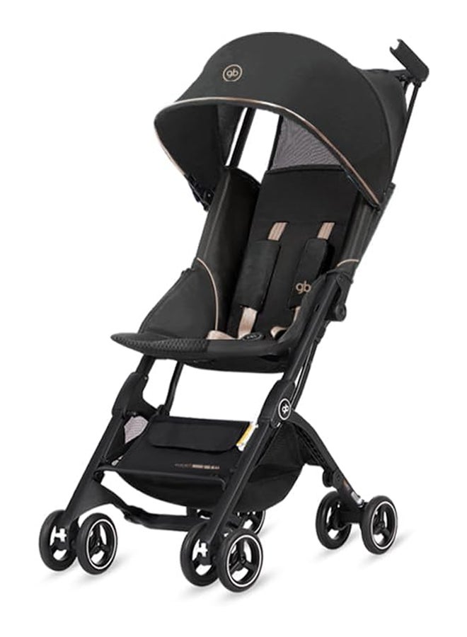 GB Pockit All-Terrain Travel Stroller Airplane Cabin for 22kg Weight Baby, Compact Lightwight Stroller for Toddler, Foldable Pushchair with Removable Canopy, Black&Gold - Image 1