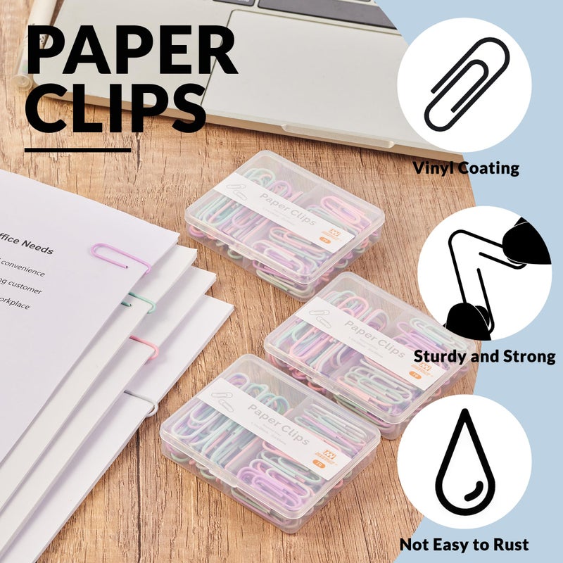 NEEWAY Colorful Paper Clips Assorted Sizes, Small and Large Paperclips, 210 Count, 3 Pack of 70 (Light Multicolor) - Image 4