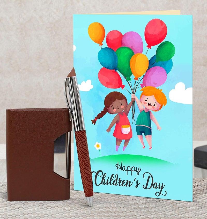 TIED RIBBONS TIED RIBBONS Special Childrens Day Combo Gifts for Girls Boys Students Card Holder with Pen and Greeting Card - Image 1