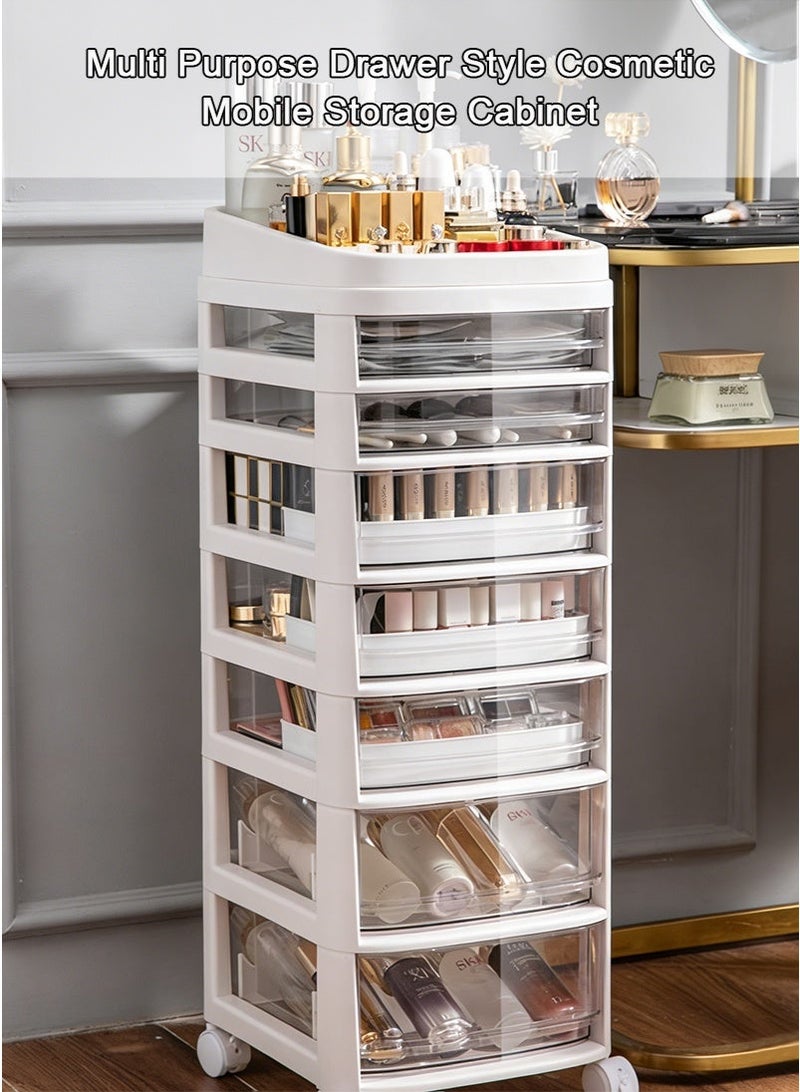 VUCATIN 7-layer Drawer-Style Rolling Cosmetic Storage Cart with Wheels - Multi-Layer Transparent Acrylic Organizer Boxes for Cosmetic Jewelry Stationery, Bedroom Living Room Kitchen Office Storage Cabinet, Multi-Purpose Plastic Storage Unit - Image 2