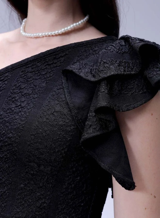 Freehand  Women Regular Fit Textured Asymmetric Neck Sleeveless One Shoulder Dress for Women | Best Price UAE