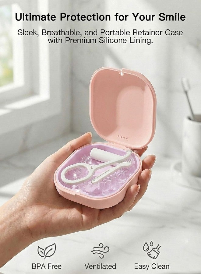 HEMILAB Retainer Case with Vent Holes, Aligner Case for Invisalign, Portable Aligner Kit, Removable Silicone Liner, Orthodontic Storage Box Secure Magnetic Closure for Travel - Pink - Image 2