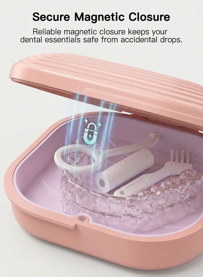HEMILAB Retainer Case with Vent Holes, Aligner Case for Invisalign, Portable Aligner Kit, Removable Silicone Liner, Orthodontic Storage Box Secure Magnetic Closure for Travel - Pink - Image 4