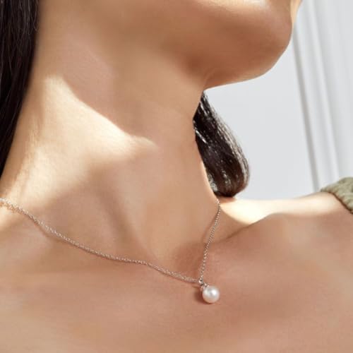 The Pearl Source قلادة سيدني من مصدر اللؤلؤ - قلادة لؤلؤة المياه العذبة البيضاء 8 مم للنساء - قلادة لؤلؤ مزروعة | قلادة فضة استرلينية 925 مطلية بالذهب عيار 14 مع سلسلة قابلة للتعديل بطول 16"-20" - Image 3