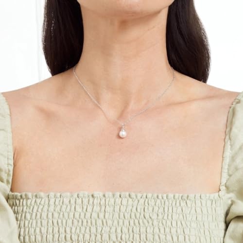 The Pearl Source قلادة سيدني من مصدر اللؤلؤ - قلادة لؤلؤة المياه العذبة البيضاء 8 مم للنساء - قلادة لؤلؤ مزروعة | قلادة فضة استرلينية 925 مطلية بالذهب عيار 14 مع سلسلة قابلة للتعديل بطول 16"-20" - Image 2