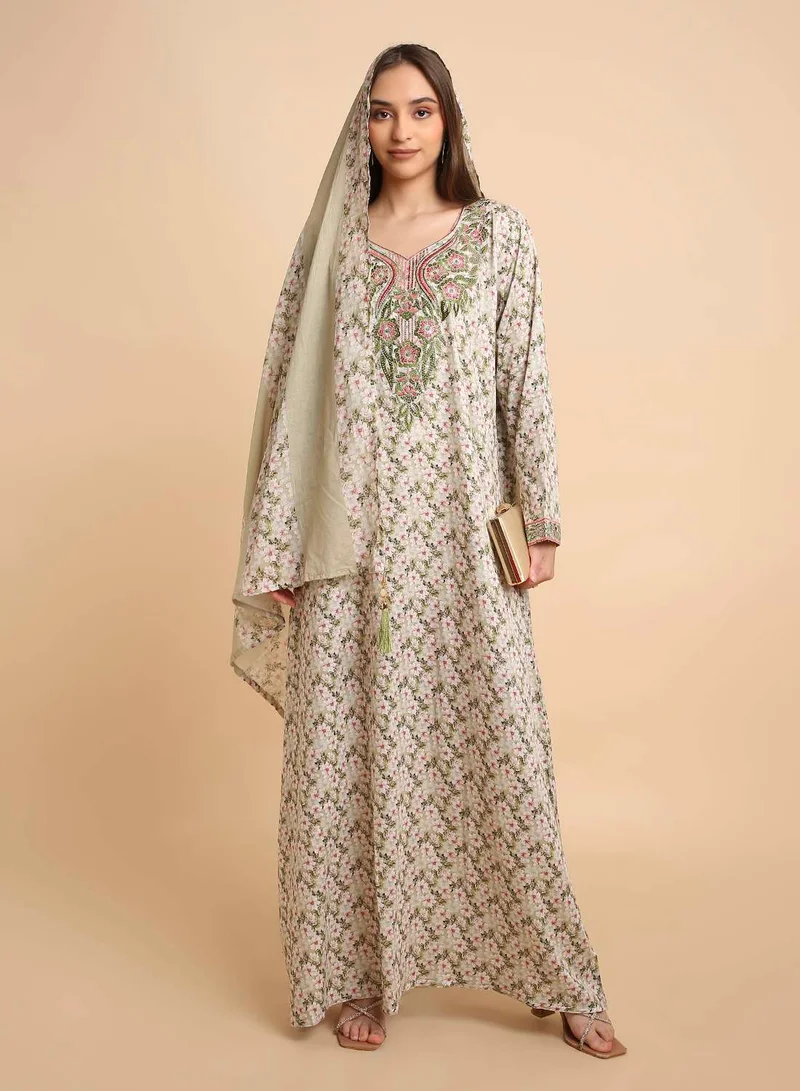 HANA & SARA Premium Quality Arabic Mukhawar Jalabiya  in Pure Giza Silk Cotton with Head Scarf