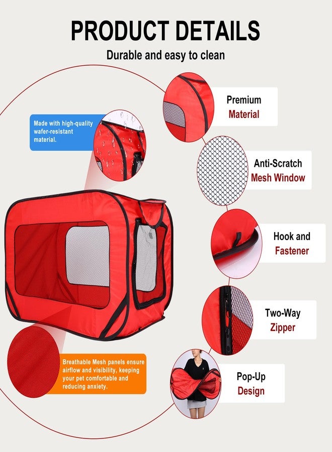 BOYUZHE 36 Inch Foldable Dog Crate for Large Dogs - Portable Travel Kennel with Mesh Windows & Waterproof Cover - Indoor Outdoor Pop-Up Dog Cage for Car, Camping (Red) - Image 5