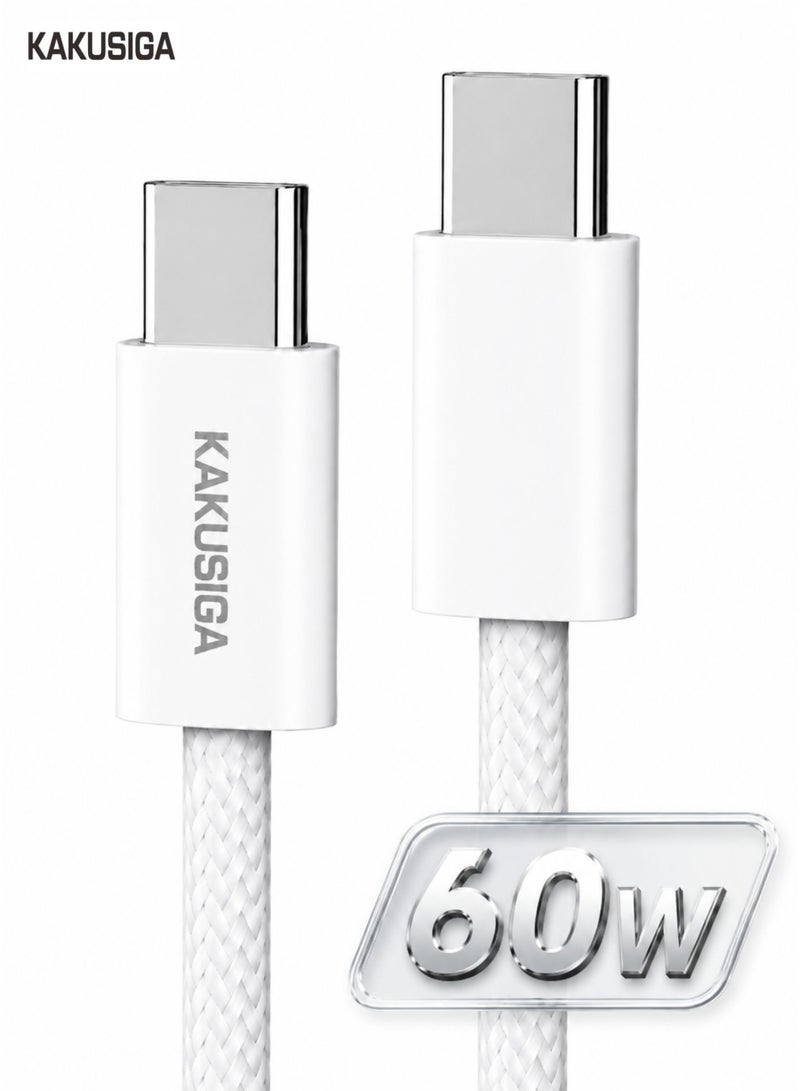 KAKUSIGA 60W USB-C to USB-C Fast Charging Cable, 1M Braided Type-C PD Cable, 480Mbps Data Transfer, Durable White Charge Cord for iPhone 15/16, Samsung Galaxy, MacBook, iPad, Google Pixel, Huawei, Xiaomi & USB-C Devices - Image 1