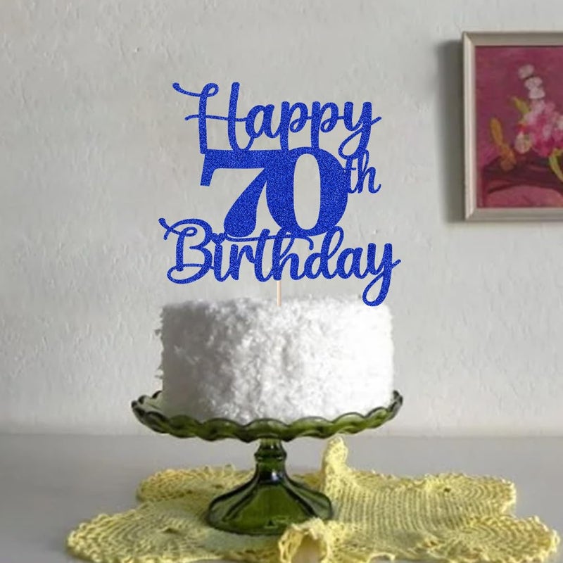 Kaoenla Glitter Happy 70th Birthday Cake Topper Hello 70 Cheers to 70 Years 70th Anniversary /70 years old birthday Party Decor(70th  blue) - Image 2