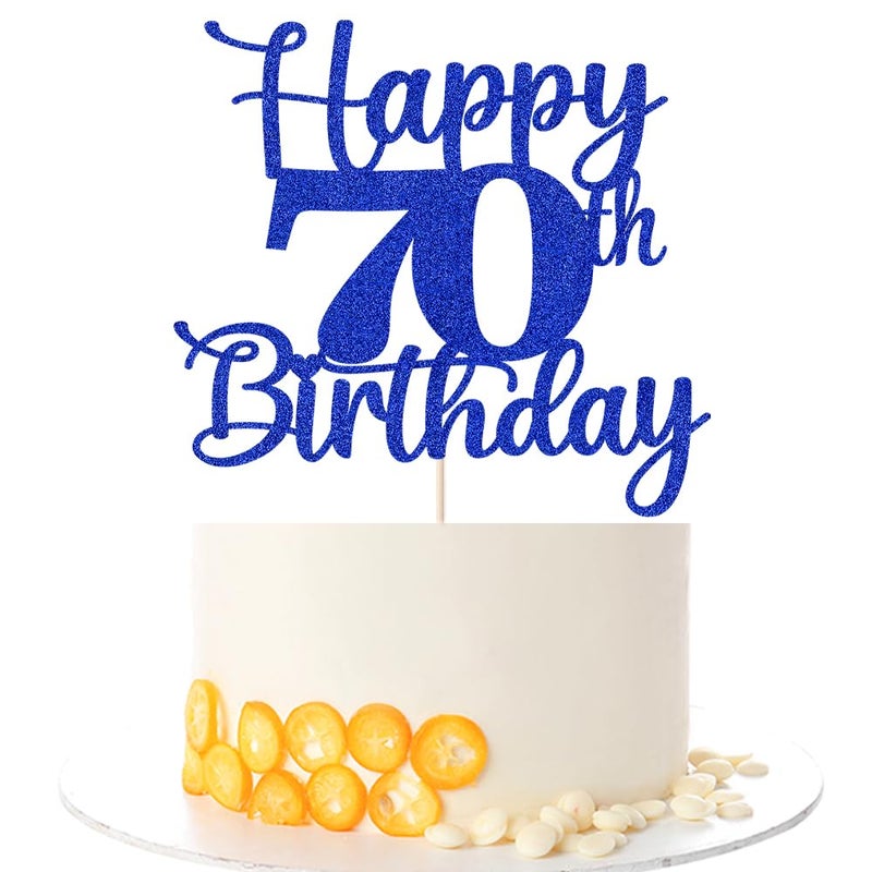 Kaoenla Glitter Happy 70th Birthday Cake Topper Hello 70 Cheers to 70 Years 70th Anniversary /70 years old birthday Party Decor(70th  blue) - Image 1