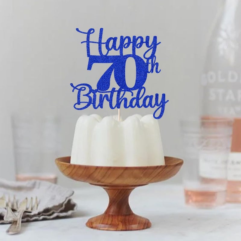 Kaoenla Glitter Happy 70th Birthday Cake Topper Hello 70 Cheers to 70 Years 70th Anniversary /70 years old birthday Party Decor(70th  blue) - Image 3