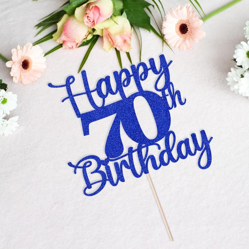 Kaoenla Glitter Happy 70th Birthday Cake Topper Hello 70 Cheers to 70 Years 70th Anniversary /70 years old birthday Party Decor(70th  blue) - Image 4