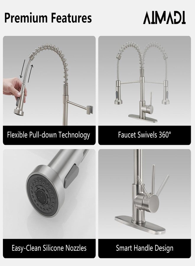 AIMADI Kitchen Faucets with Deck Plate AIMADI,Contemporary Single Handle Stainless Steel Brushed Nickel Pull Down Kitchen Sink Faucets - Image 4