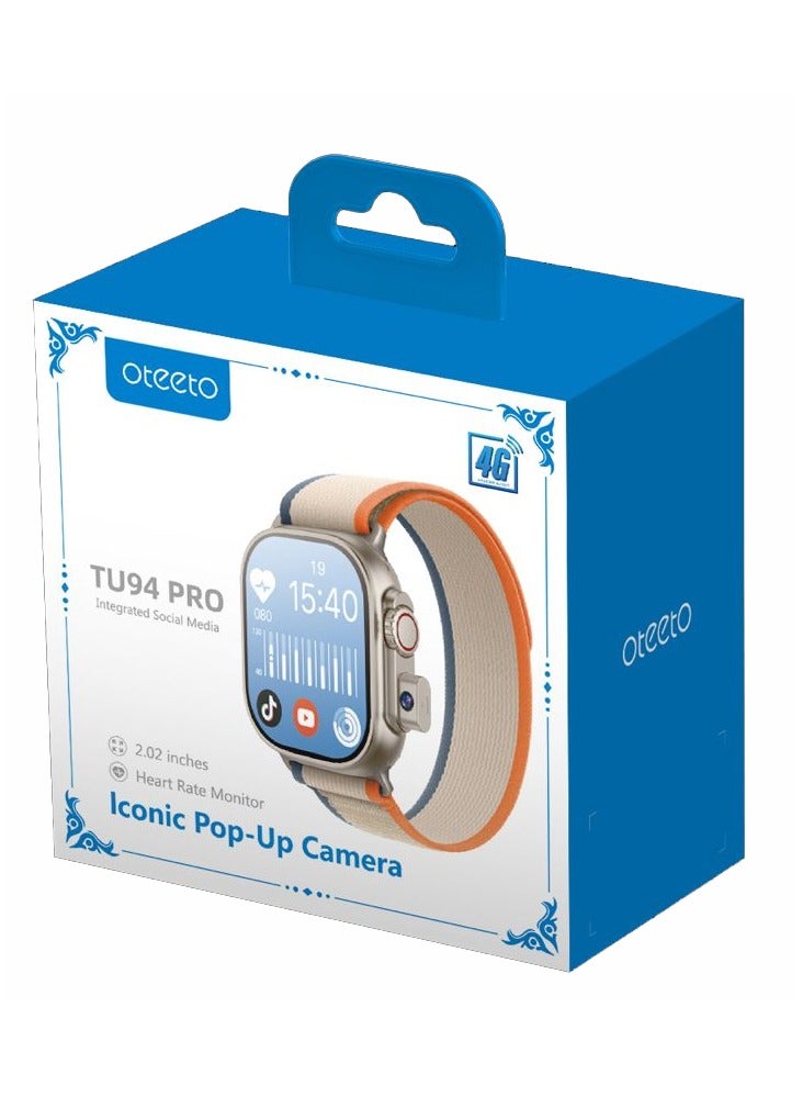 Oteeto TU94 Pro 2.02 Inch Display Smart Watch With Unique Pop Up Camera Sim Card Slot and 2 Pair Straps Designed For Ladies and Gents - Image 2
