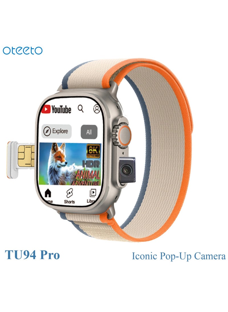 Oteeto TU94 Pro 2.02 Inch Display Smart Watch With Unique Pop Up Camera Sim Card Slot and 2 Pair Straps Designed For Ladies and Gents - Image 1