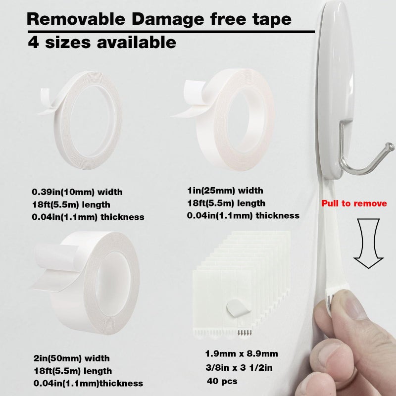 Hasaky Removable Double Sided Tape 40pcs, Picutre Hanging Strips Damage Free,Heavy Duty Mounting Tape Wall Adhesive Strips for Poster Carpet Rug Art Craft Scrapbook - Image 2