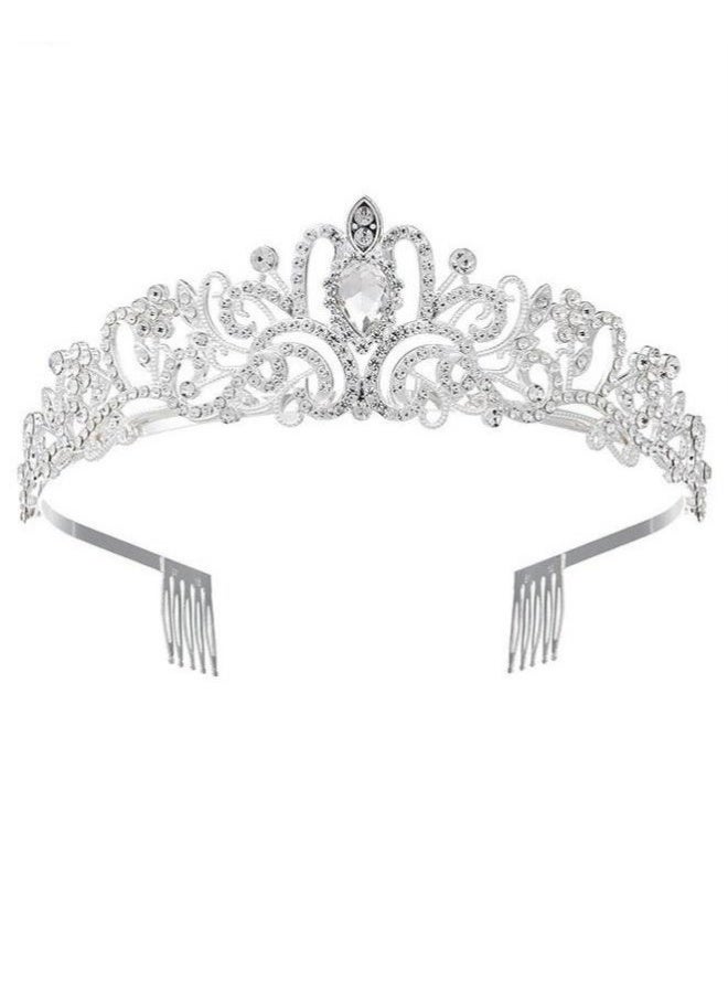Silver Rhinestone Crystal Tiara With Comb Women Girls Bridal Wedding Birthday Queen Crown - Image 1