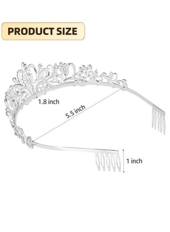 Silver Rhinestone Crystal Tiara With Comb Women Girls Bridal Wedding Birthday Queen Crown - Image 3