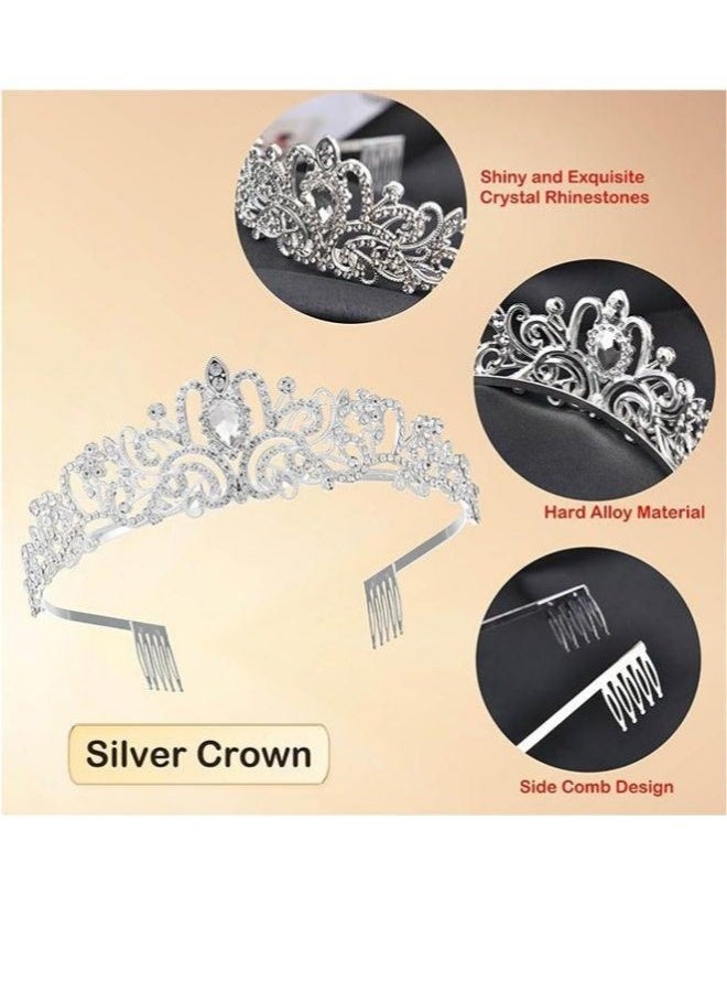 Silver Rhinestone Crystal Tiara With Comb Women Girls Bridal Wedding Birthday Queen Crown - Image 4