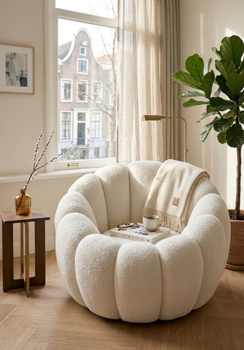 House One Chair | Swedish wood and Bouclé - Beige - Image 1