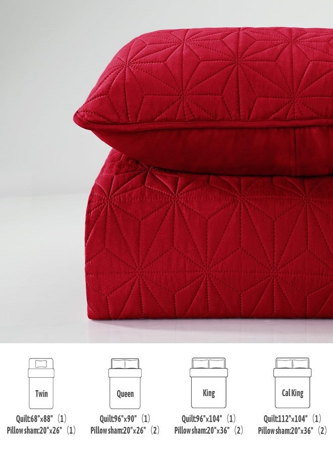 Whale Flotilla طقم لحاف كوين بتصميم أسطول الحيتان، أغطية سرير ناعمة حمراء زاهية، لحاف كوين كامل الحجم لجميع الفصول، 3 قطع خفيفة الوزن بنمط نجوم هندسية - Image 5