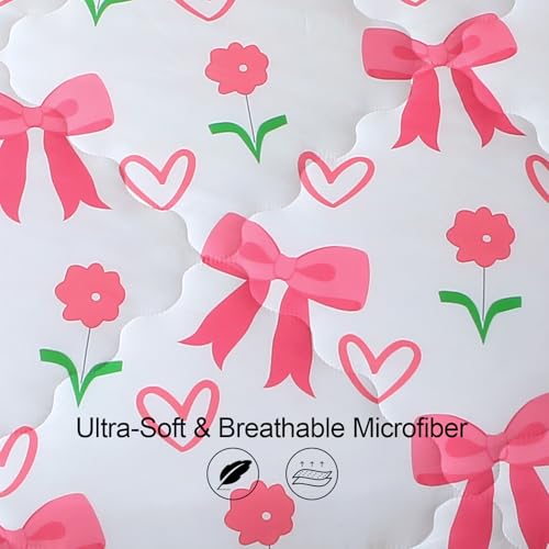 Jameswish Pink Bow Comforter 7 Pieces Comforter Set Twin Size Pink Flower Bow Comforter for Girls Kids Romantic Princess Style Bow Tie Bedding Set Super Soft All Season - Image 3