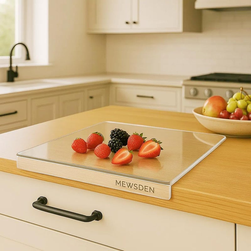 MEWSDEN Acrylic Cutting Board with Counter Lip, Clear Cutting Boards for Countertop Protector, Non-Slip Cutting Board for Kitchen Counter, Aesthetic Kitchen Decor Gadgets House Warming Gifts(16.1"x12.5") - Image 1