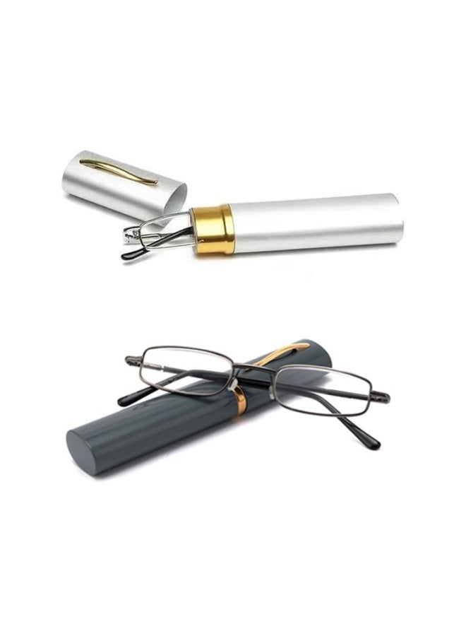 Portable Semi-Rimless Reading Glasses with Anti-Blue Light, Spring Hinge Metal Frame, Includes Flat Mirror and Case, Stylish Slim Design for Men and Women (2 Pcs) - Image 1
