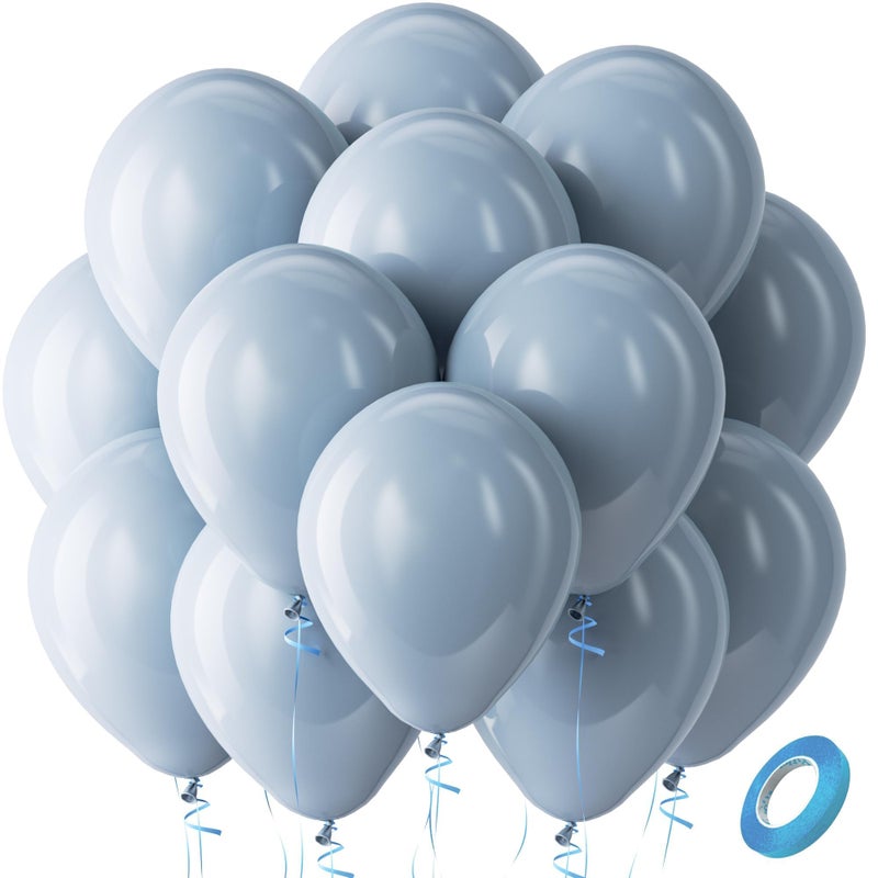 Bezente Dusty Blue Balloons Latex Party Balloons - 100 Pack 12 inch Round Helium Haze Blue Balloons for Birthday Bridal Shower Wedding Gender Reveal Engagement Graduation Party Decorations - Image 1