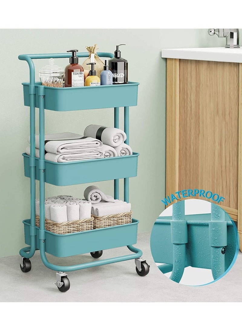 DubaiGallery 3 Tier Mesh Utility Cart, Rolling Metal Organization Cart with Handle and Lockable Wheels, Multifunctional Storage Shelves for Kitchen Living Room Office  - Image 2