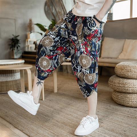 Summer Linen Chinese Style Mens Casual Shorts Lotus - Image 2