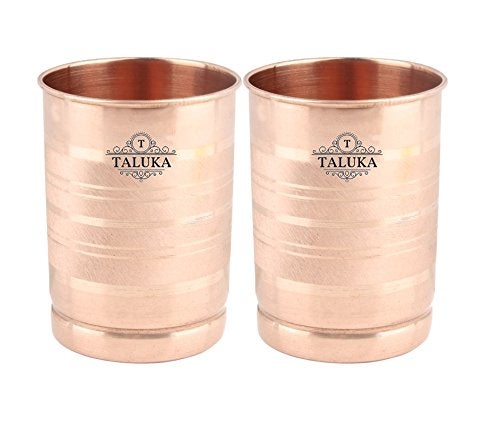 Taluka Pure Copper Glass Tumbler Set of 2 300 ML for Storage and Drinking Purpose for Ayurveda Good Health Benefits 3 x 4 inches Hotel Restaurant Home Drinkware Glass - Image 1