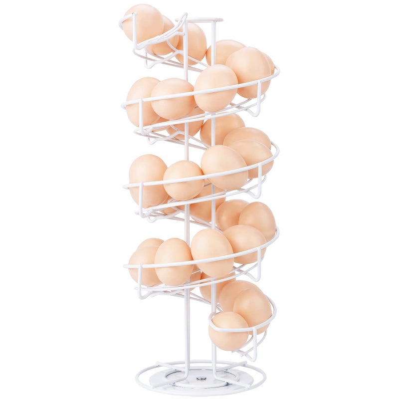 Toplife Spiral Design Metal Egg Skelter Dispenser Rack Storage Display Rack White
