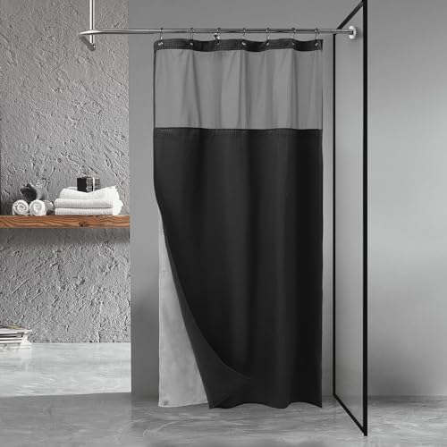 N&Y HOME NY HOME Stall Waffle Weave Shower Curtain with Snapin Fabric Liner  Hooks Set  36 x 72 Small Shower Stall Size Hotel Style  Mesh Top Window Machine Washable  36x72 Black 
