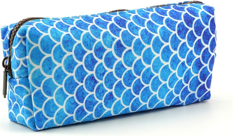 LParkin Mermaid Scales Large Capacity Canvas Pencil Case Pen Bag Pouch Stationary Case Makeup Cosmetic Bag Gadget Box