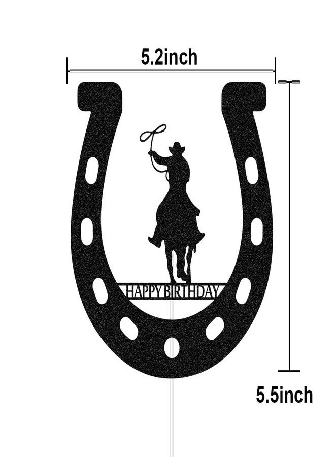 ZLPDS Cowboy Happy Birthday Cake Topper, Western Cowboy Birthday for Western Theme Party Favors Supplies, Black Glitter - Image 3