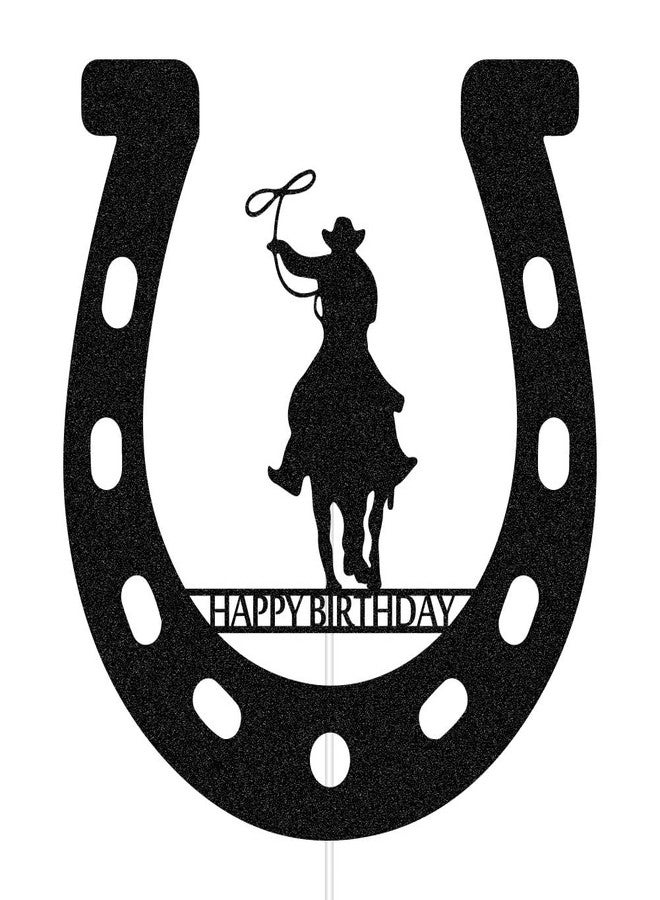 ZLPDS Cowboy Happy Birthday Cake Topper, Western Cowboy Birthday for Western Theme Party Favors Supplies, Black Glitter - Image 2